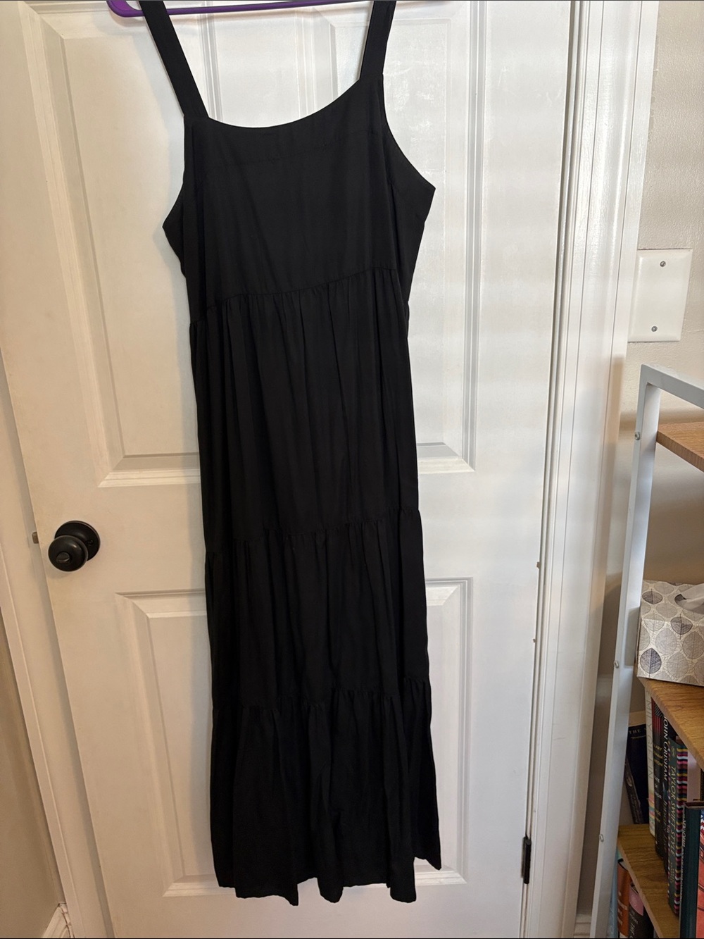 Women’s Black Tiered Maxi Dress with Adjustable Straps